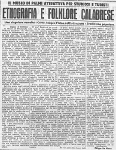 Miniatura dell’articolo «Etnografia e folklore calabrese» (Gazzetta del Sud, 9 febbraio 1960)