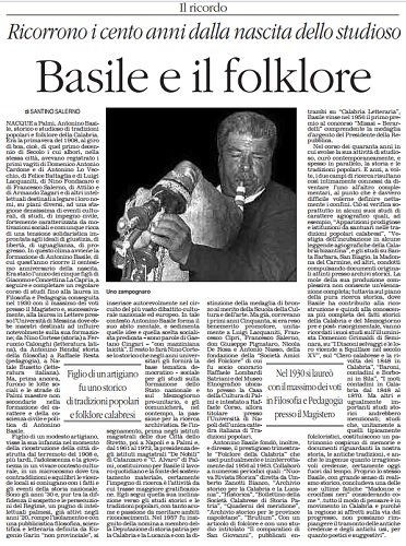 Miniatura dell’articolo «Basile e il folklore» pubblicato su Il Quotidiano il 13 aprile 2008